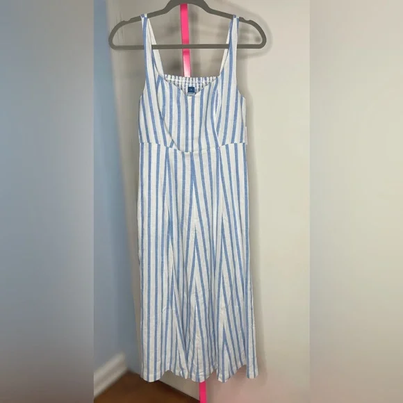 Old Navy Fit & Flare Linen-Blend Blue Stripe Midi Dress size small - Picture 2 of 4